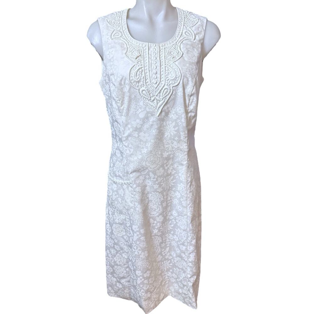 Vintage 1960's "The Lilly" Pulitzer Off White Sleeveless Floral Shift Dress 12 - Picture 2 of 9